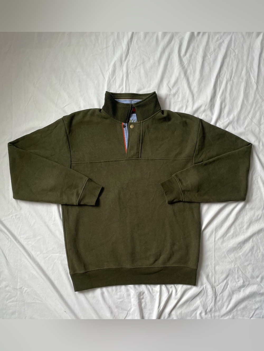 Orvis Men’s Olive Green Quarter-Zip Cotton Sweater Size M